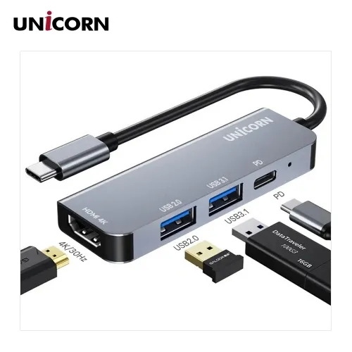 [유니콘] C타입 4in1 HDMI 멀티 USB3.1 허브 4K 미러링 PD 87W 충전 지원 알루미늄 TCH-P10 (업체별도 무료배송)