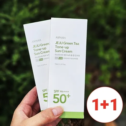 [1+1][아스파시아] 제주 그린티 톤업 선크림 70ml SFP50+ PA+++(업체별도 무료배송)