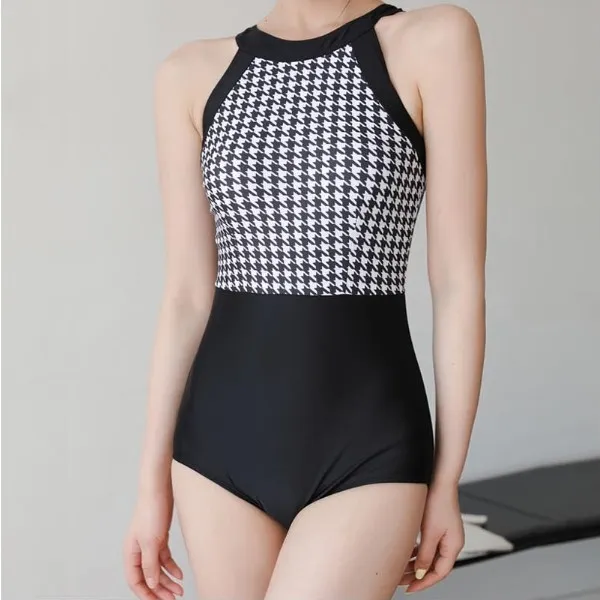 모던 체크 패턴 모노키니 수영복(L/XL) (업체별도 무료배송)