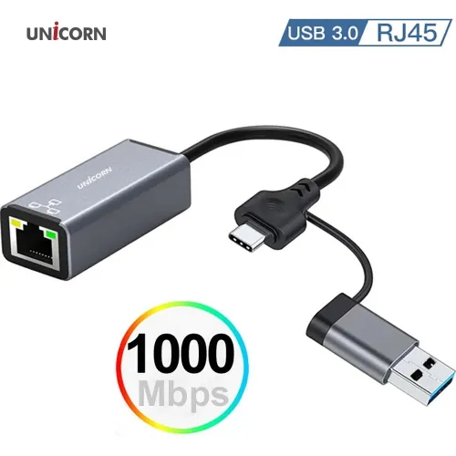 [유니콘] USB3.1 A타입+C타입 기가유선랜카드 1Gbps 알루미늄 CLAN-300AC (업체별도 무료배송)
