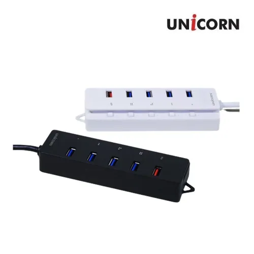 [유니콘] 4포트 USB3.0허브 고속충전 1포트지원 개별전원스위치 5V아답터포함 RH-5000S (업체별도 무료배송)