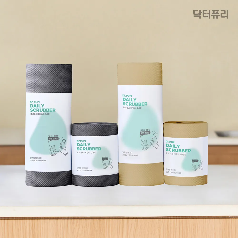 [닥터퓨리] 만능 데일리 수세미 60매 x 2롤 (사이즈&색상 선택) (업체별도 무료배송)