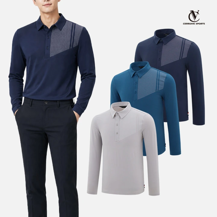 [세루빅스포츠] 남성 스판 도트 긴팔 카라 티셔츠 3color (업체별도 무료배송)