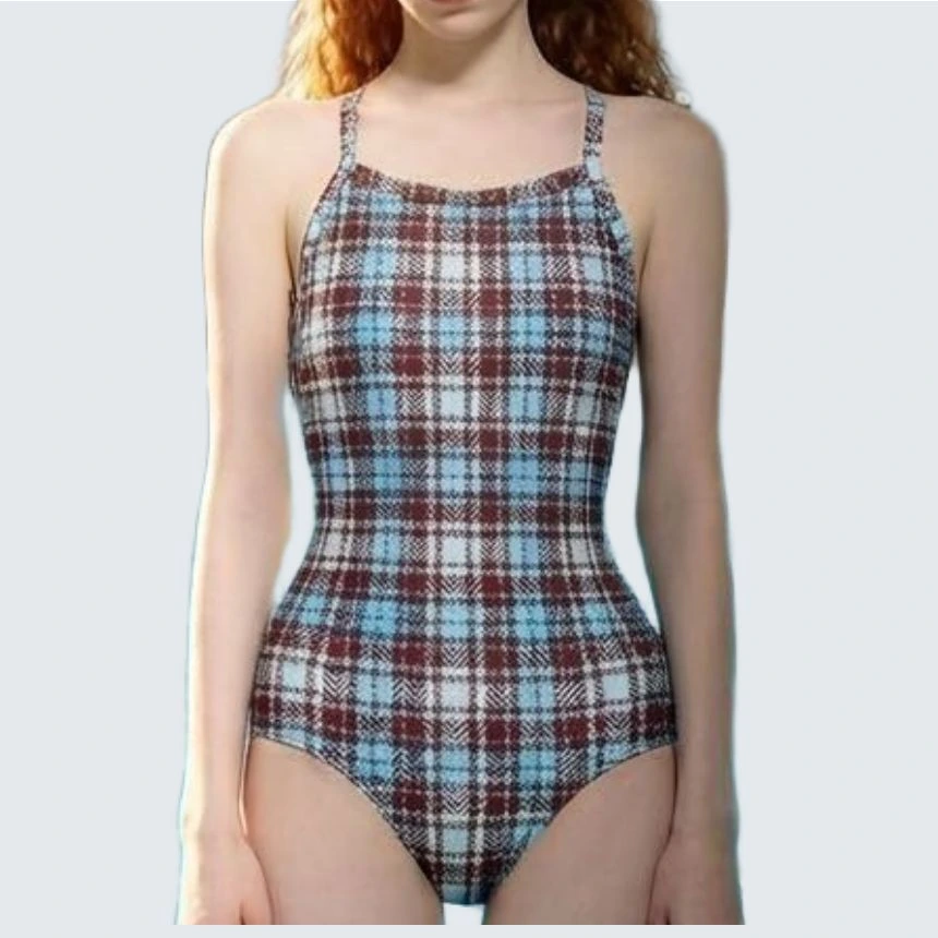 네레바 여성 실내 원피스 수영복 청갈색 체크무늬 (업체별도 무료배송)