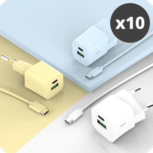 [대량구매관][스카이] 필 큐브 30W PD 2포트 초고속 충전기+CtoC 케이블 x 10개 GaN30 (업체별도 무료배송)