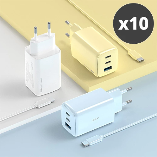 [대량구매관][스카이] 필 큐브 GaN 65W PD 3포트 멀티 초고속 충전기+케이블 x 10개 (업체별도 무료배송)