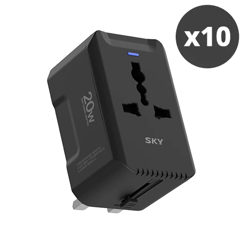 [대량구매관][스카이] 필 해외 여행용 GaN 20W 2포트 멀티 플러그 어댑터 x 10개 T20PD (업체별도 무료배송)