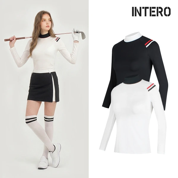 [INTERO]인테로 여성골프웨어 봄/여름 기능성 배색 터틀넥 골프티셔츠/WISJZ(업체별도 무료배송)