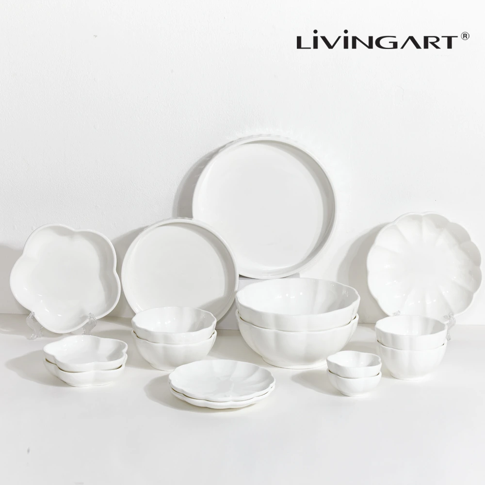 [리빙아트] WHITE&WHITE 도자기 그릇 세트 (16p/32p 택1)(업체별도 무료배송)