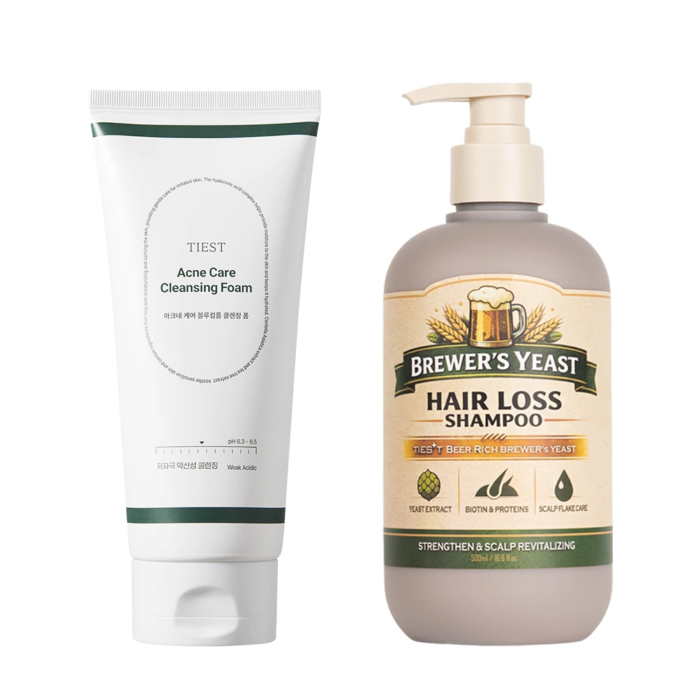 [티에스트] 아크네케어 클렌징폼 180ml + 비어리치 탈모샴푸 500ml (탈모증상완화 기능성)(업체별도 무료배송)