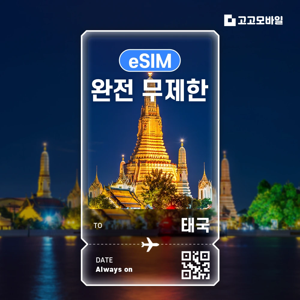 태국 이심 eSIM 방콕 치앙마이 푸켓 태국 전지역 데이터 완전 무제한 (~18:00 주문 시 당일 발송)