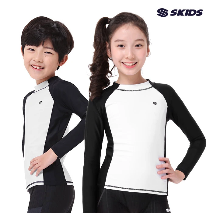 스키즈 남/여아동공용 래쉬가드 상의 화이트블랙 수영복 키즈 주니어 (업체별도 무료배송)